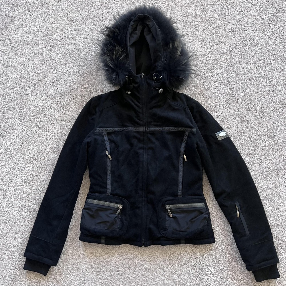 Emmegi 3-in-1 Ski Jacket Womens 36 Black Faux Fur Hood Softshell Removable Vest